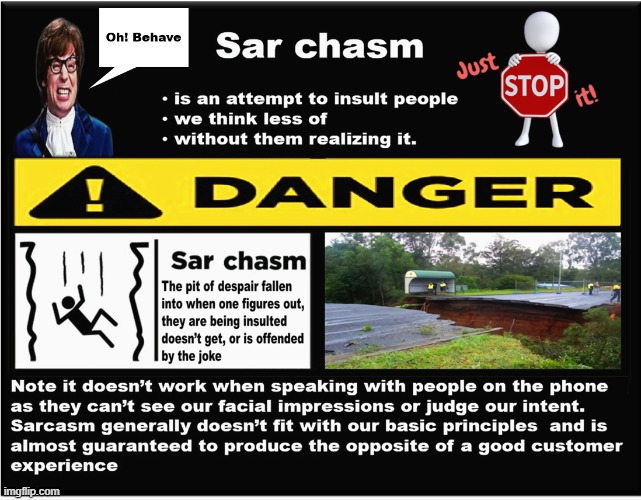 Sar Chasm | image tagged in sarcasm,drsarcasm,insult,rude,special kind of stupid | made w/ Imgflip meme maker