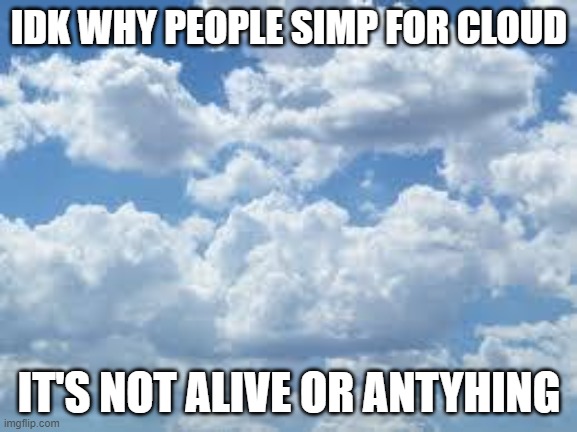 I mean... | IDK WHY PEOPLE SIMP FOR CLOUD; IT'S NOT ALIVE OR ANTYHING | image tagged in clouds | made w/ Imgflip meme maker