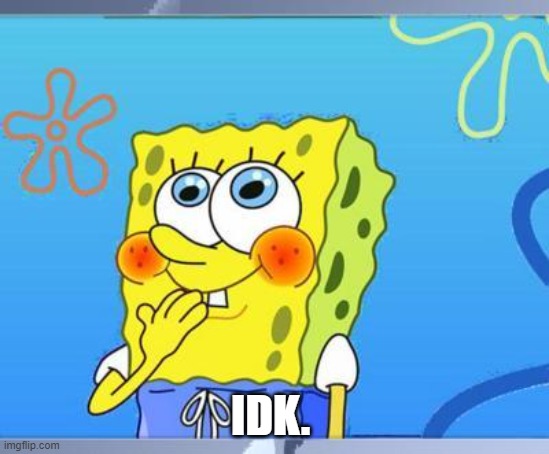 Shy Spongebob | IDK. | image tagged in shy spongebob | made w/ Imgflip meme maker