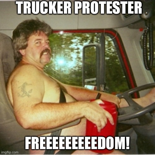 Trucker | TRUCKER PROTESTER; FREEEEEEEEEDOM! | image tagged in trucker | made w/ Imgflip meme maker