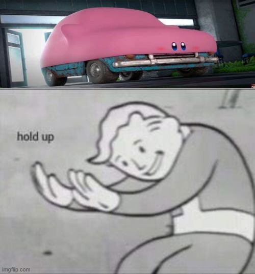 Fallout hold up with space on the top | image tagged in fallout hold up with space on the top,kirby,gaming,memes,funny | made w/ Imgflip meme maker