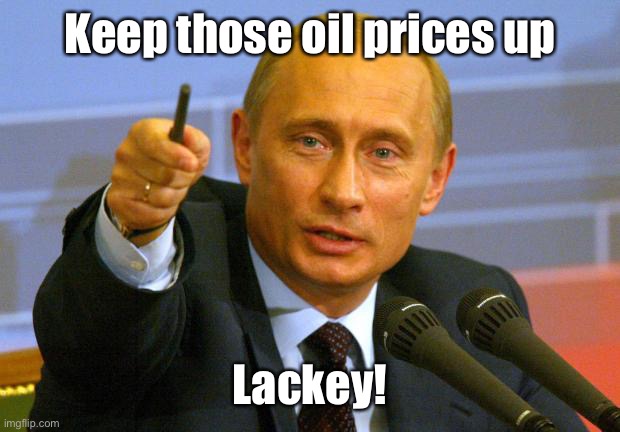 Good Guy Putin Meme | Keep those oil prices up Lackey! | image tagged in memes,good guy putin | made w/ Imgflip meme maker