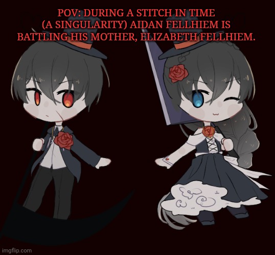 No joke/Bambi/ op ocs/ humanoid preferably.. This is a what if scenario, as part of my what if series. So nothing that happens i | POV: DURING A STITCH IN TIME (A SINGULARITY) AIDAN FELLHIEM IS BATTLING HIS MOTHER, ELIZABETH FELLHIEM. | made w/ Imgflip meme maker