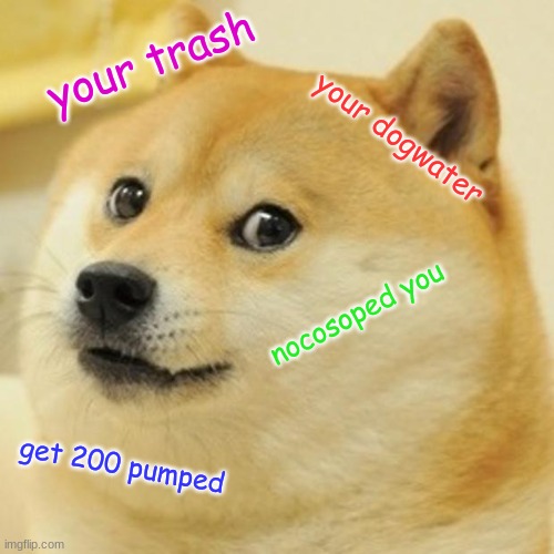 Doge Meme | your trash your dogwater nocosoped you get 200 pumped | image tagged in memes,doge | made w/ Imgflip meme maker