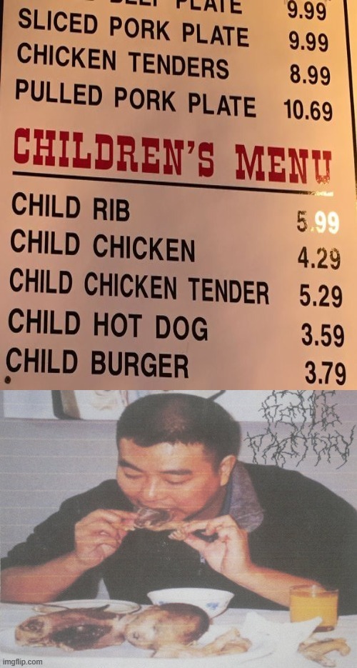 children's menu eating baby | image tagged in children's menu eating baby | made w/ Imgflip meme maker