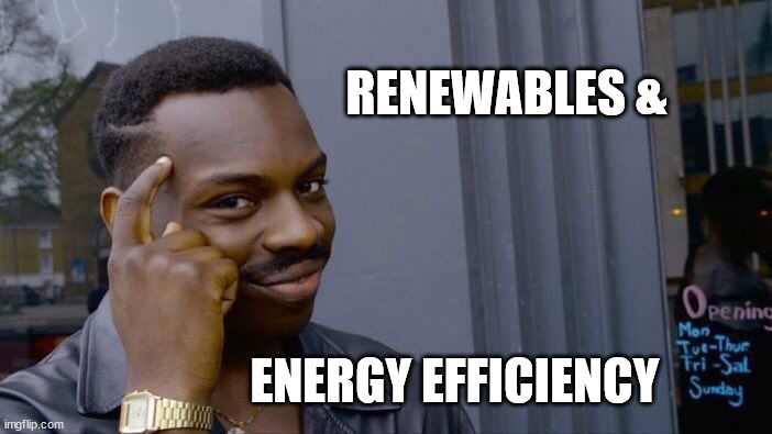 Roll Safe Think About It | RENEWABLES &; ENERGY EFFICIENCY | image tagged in memes,roll safe think about it | made w/ Imgflip meme maker