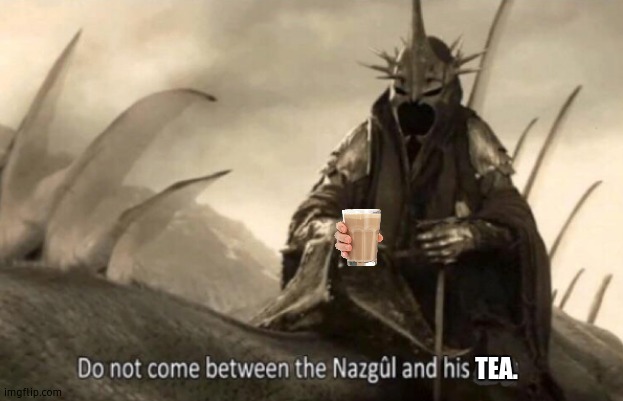 Repost, credit to "Lyoll". Too good to stay in lotr or repost stream | TEA. | image tagged in nazgul threat | made w/ Imgflip meme maker