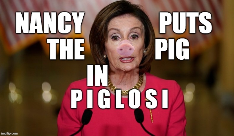 Oink Oink | NANCY                PUTS  
THE               PIG
IN | image tagged in vince vance,nancy pelosi,corrupt,dirty,filthy,pig | made w/ Imgflip meme maker