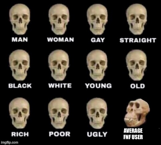 Society | AVERAGE FNF USER | image tagged in different type of skulls | made w/ Imgflip meme maker