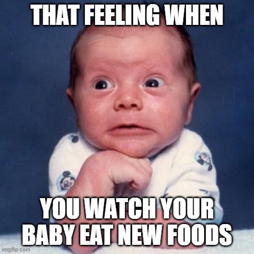 Worried Baby | THAT FEELING WHEN; YOU WATCH YOUR BABY EAT NEW FOODS | image tagged in worried baby | made w/ Imgflip meme maker