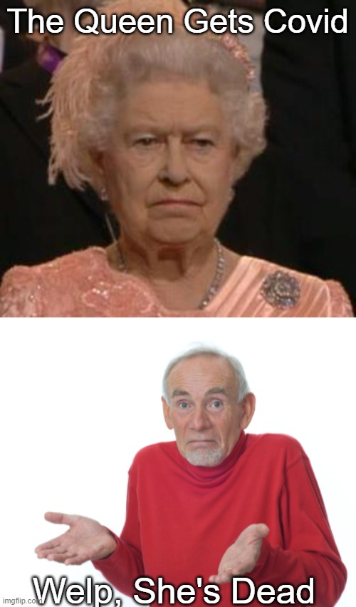  The Queen Gets Covid; Welp, She's Dead | image tagged in queen,guess i'll die | made w/ Imgflip meme maker