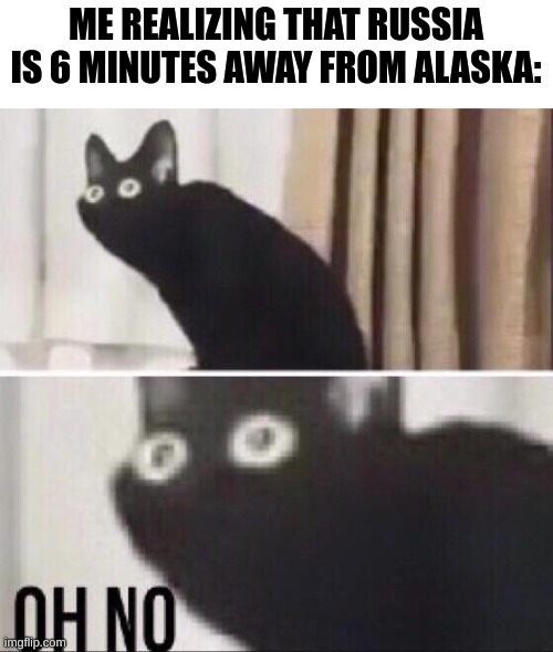 Oh no cat |  ME REALIZING THAT RUSSIA IS 6 MINUTES AWAY FROM ALASKA: | image tagged in oh no cat,star wars no,no god no god please no,god no god please no,help me | made w/ Imgflip meme maker