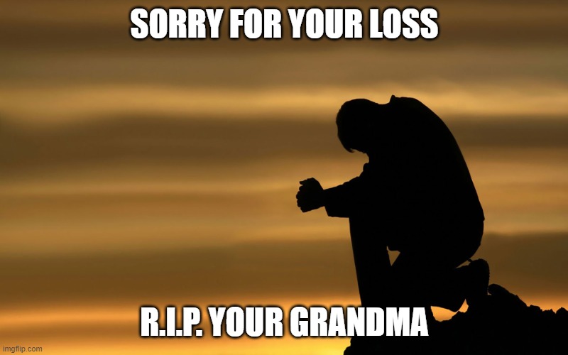 Sad-Sorry for your loss.  My prayers are with you. | SORRY FOR YOUR LOSS R.I.P. YOUR GRANDMA | image tagged in sad-sorry for your loss my prayers are with you | made w/ Imgflip meme maker