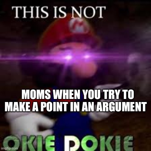 This is not okie dokie | MOMS WHEN YOU TRY TO MAKE A POINT IN AN ARGUMENT | image tagged in this is not okie dokie | made w/ Imgflip meme maker