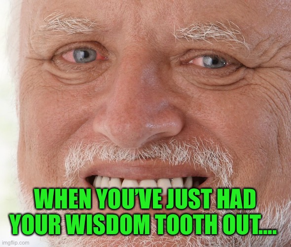 Hiding the tooth pain Harold | WHEN YOU’VE JUST HAD YOUR WISDOM TOOTH OUT…. | image tagged in hide the pain harold | made w/ Imgflip meme maker