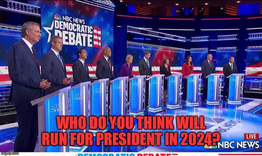 Democratic Debate | WHO DO YOU THINK WILL RUN FOR PRESIDENT IN 2024? | image tagged in democratic debate | made w/ Imgflip meme maker