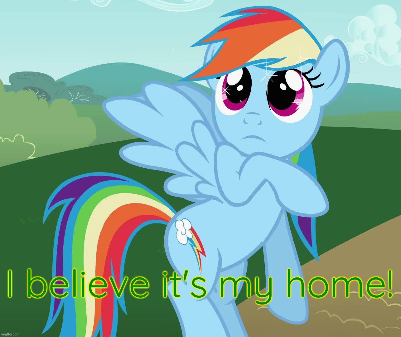 Fangirl Rainbow Dash (MLP) | I believe it's my home! | image tagged in fangirl rainbow dash mlp | made w/ Imgflip meme maker
