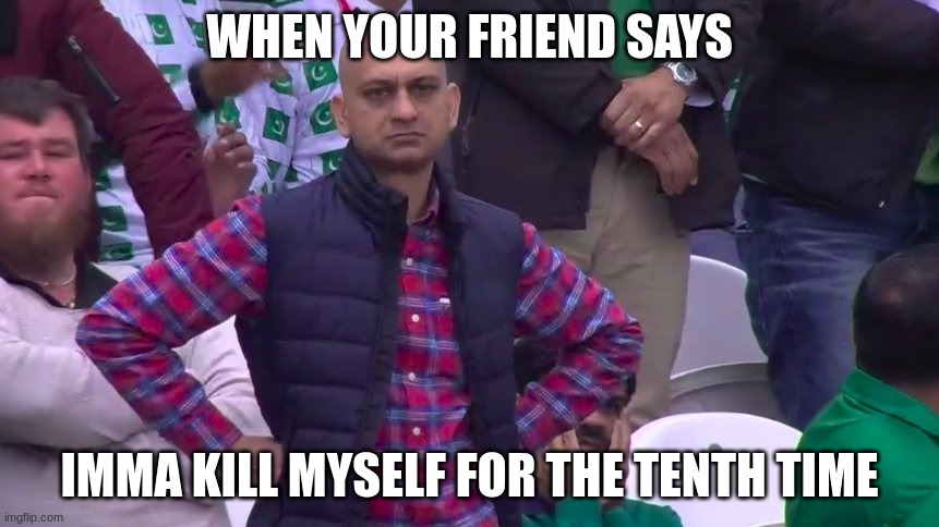  WHEN YOUR FRIEND SAYS; IMMA KILL MYSELF FOR THE TENTH TIME | image tagged in funny | made w/ Imgflip meme maker