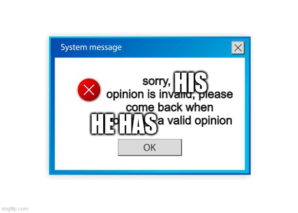 invalid opinion | HIS; HE HAS | image tagged in invalid opinion | made w/ Imgflip meme maker