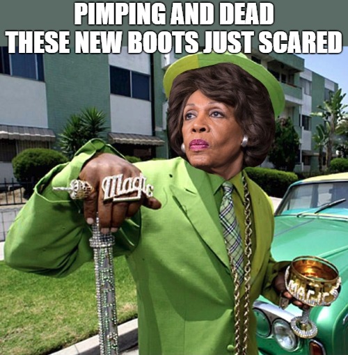 WAKE UP | PIMPING AND DEAD THESE NEW BOOTS JUST SCARED | image tagged in maxine waters poverty pimp | made w/ Imgflip meme maker