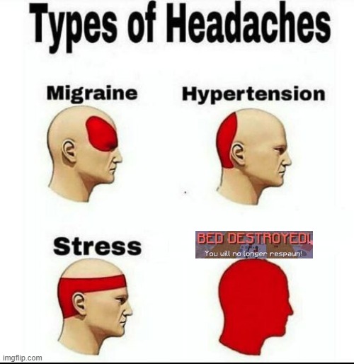 bed destroyed | image tagged in types of headaches meme | made w/ Imgflip meme maker