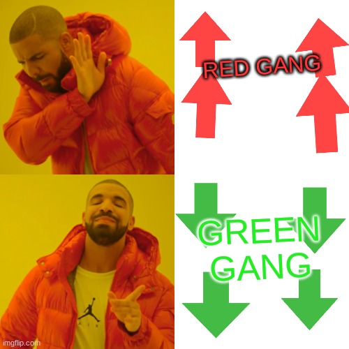 WE ARE STARTING A WAR(and no its not related to chirstmas) | RED GANG; GREEN GANG | image tagged in memes,drake hotline bling | made w/ Imgflip meme maker