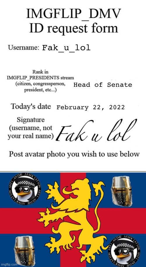 Fak_u_lol; Head of Senate; February 22, 2022 | made w/ Imgflip meme maker