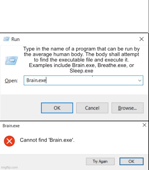 Brain.exe not found | image tagged in brain exe not found | made w/ Imgflip meme maker