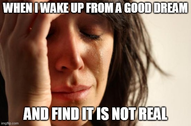 Dreams | WHEN I WAKE UP FROM A GOOD DREAM; AND FIND IT IS NOT REAL | image tagged in memes,first world problems | made w/ Imgflip meme maker