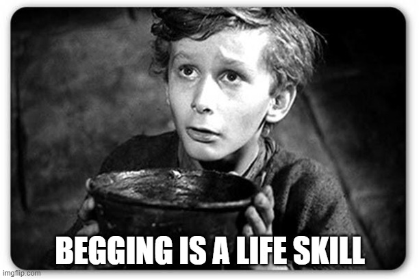 Beggar | BEGGING IS A LIFE SKILL | image tagged in beggar | made w/ Imgflip meme maker