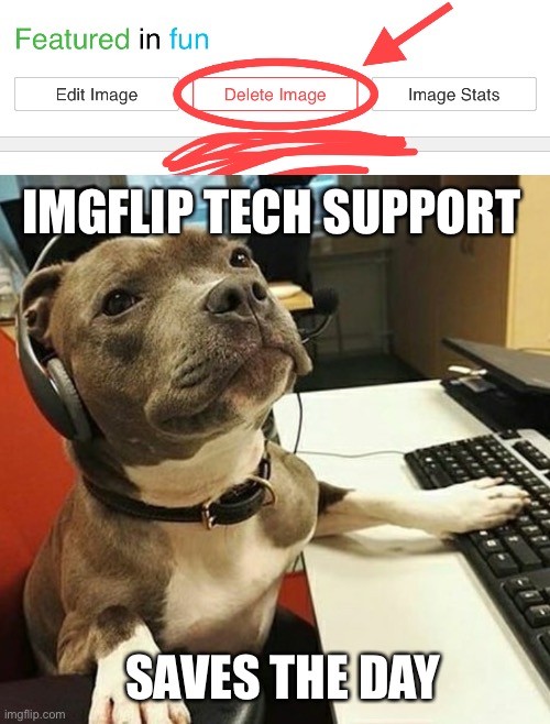 IMGFLIP TECH SUPPORT SAVES THE DAY | image tagged in pit bull tech support | made w/ Imgflip meme maker