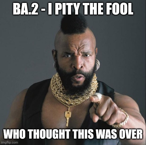 BA.2 I pity the fool | BA.2 - I PITY THE FOOL; WHO THOUGHT THIS WAS OVER | image tagged in ba baracus pointing,covid | made w/ Imgflip meme maker