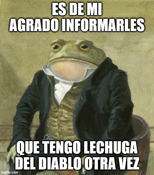 es de mi agrado informarles | ES DE MI AGRADO INFORMARLES; QUE TENGO LECHUGA DEL DIABLO OTRA VEZ | image tagged in es de mi agrado informarles,Mujico | made w/ Imgflip meme maker