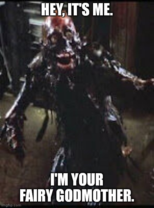 Zombie | HEY, IT'S ME. I'M YOUR FAIRY GODMOTHER. | image tagged in fairy godmother | made w/ Imgflip meme maker