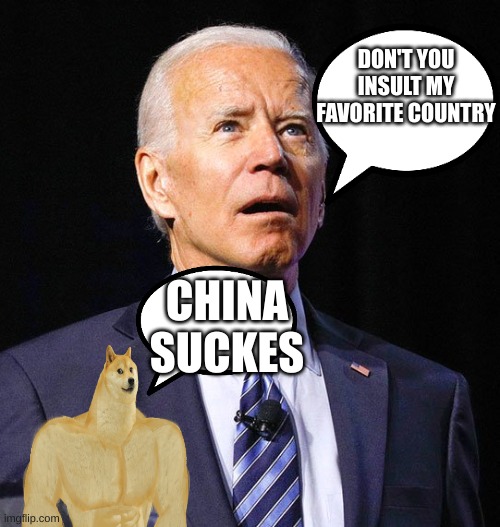 Joe Biden | DON'T YOU INSULT MY FAVORITE COUNTRY; CHINA SUCKES | image tagged in joe biden | made w/ Imgflip meme maker
