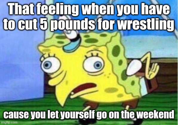 Mocking Spongebob Meme | That feeling when you have to cut 5 pounds for wrestling; cause you let yourself go on the weekend | image tagged in memes,mocking spongebob | made w/ Imgflip meme maker