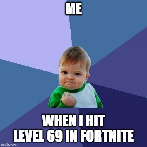 69 ? | ME; WHEN I HIT LEVEL 69 IN FORTNITE | image tagged in memes,success kid | made w/ Imgflip meme maker