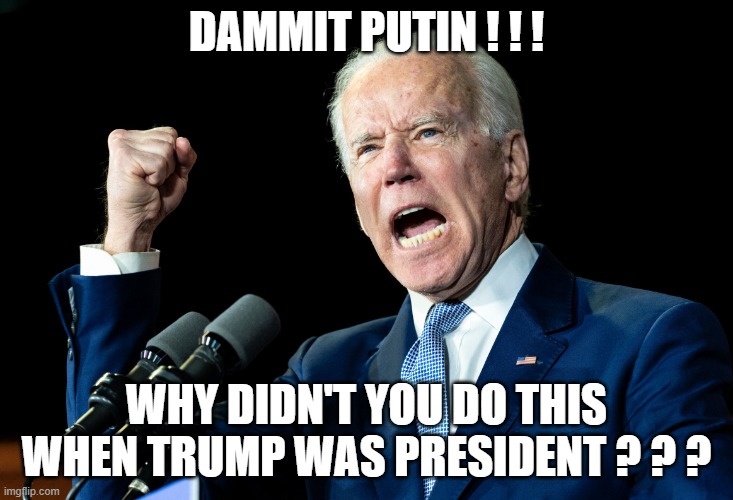 Ukraine would still be free if Trump was POTUS |  DAMMIT PUTIN ! ! ! WHY DIDN'T YOU DO THIS WHEN TRUMP WAS PRESIDENT ? ? ? | image tagged in joe biden - nap times for everyone,ukraine,putin | made w/ Imgflip meme maker