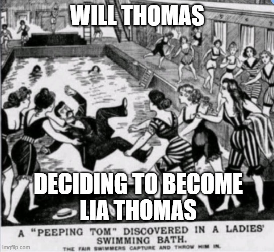Peeping Tom | WILL THOMAS; DECIDING TO BECOME
LIA THOMAS | image tagged in peeping tom | made w/ Imgflip meme maker