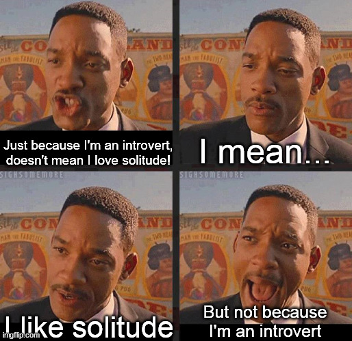 But Not because I'm Black | Just because I'm an introvert, doesn't mean I love solitude! I mean... But not because I'm an introvert; I like solitude | image tagged in but not because i'm black | made w/ Imgflip meme maker