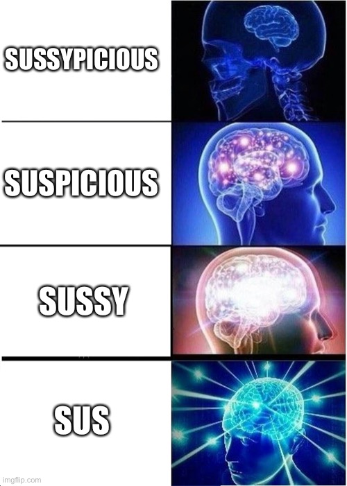 Expanding Brain | SUSSYPICIOUS; SUSPICIOUS; SUSSY; SUS | image tagged in memes,expanding brain | made w/ Imgflip meme maker
