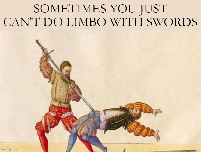 You Can't Go Low | SOMETIMES YOU JUST CAN'T DO LIMBO WITH SWORDS | image tagged in history memes | made w/ Imgflip meme maker