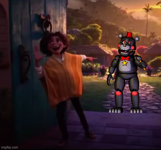 i put fnaf into encanto | image tagged in camilo pointing | made w/ Imgflip meme maker