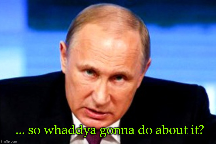 so, what are you going to do about it | ... so whaddya gonna do about it? | image tagged in putin,ukraine | made w/ Imgflip meme maker