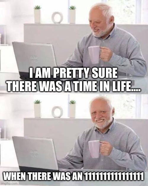 I AM PRETTY SURE THERE WAS A TIME IN LIFE…. WHEN THERE WAS AN 1111111111111111 | image tagged in memes,hide the pain harold | made w/ Imgflip meme maker