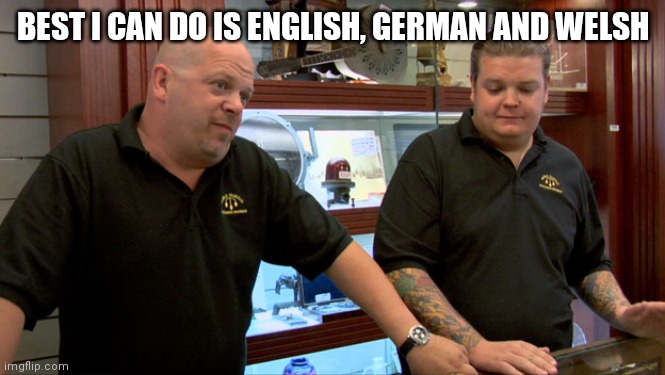Pawn Stars Best I Can Do | BEST I CAN DO IS ENGLISH, GERMAN AND WELSH | image tagged in pawn stars best i can do | made w/ Imgflip meme maker