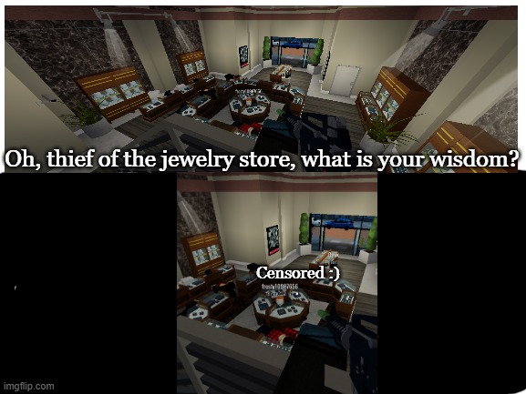 Oh, thief of the jewelry store, what is your wisdom? Blank Meme Template