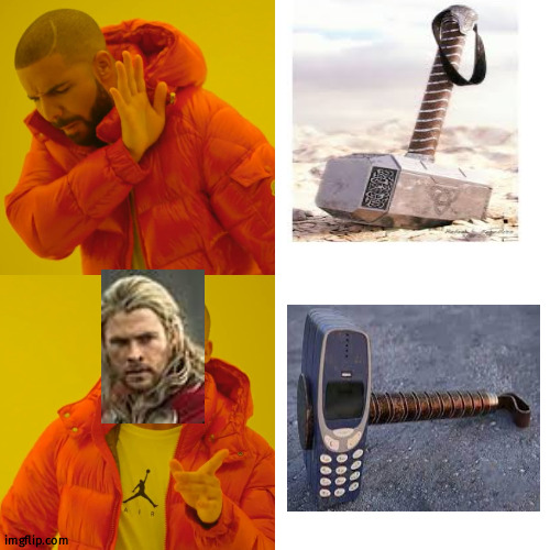 damage level 3310 | image tagged in memes,drake hotline bling,nokiammer | made w/ Imgflip meme maker