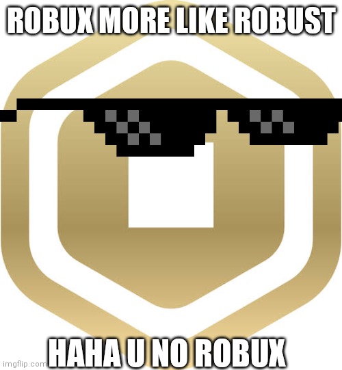 NO ROBUST | ROBUX MORE LIKE ROBUST; HAHA U NO ROBUX | image tagged in robux,no robux | made w/ Imgflip meme maker