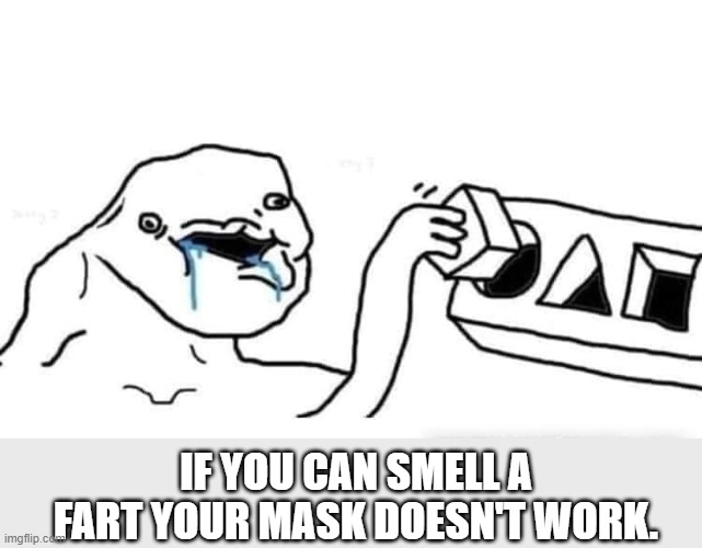 My favorite Covidiot line. | IF YOU CAN SMELL A FART YOUR MASK DOESN'T WORK. | image tagged in stupid dumb drooling puzzle,maga,covidiot,covid,vaccine,masks | made w/ Imgflip meme maker